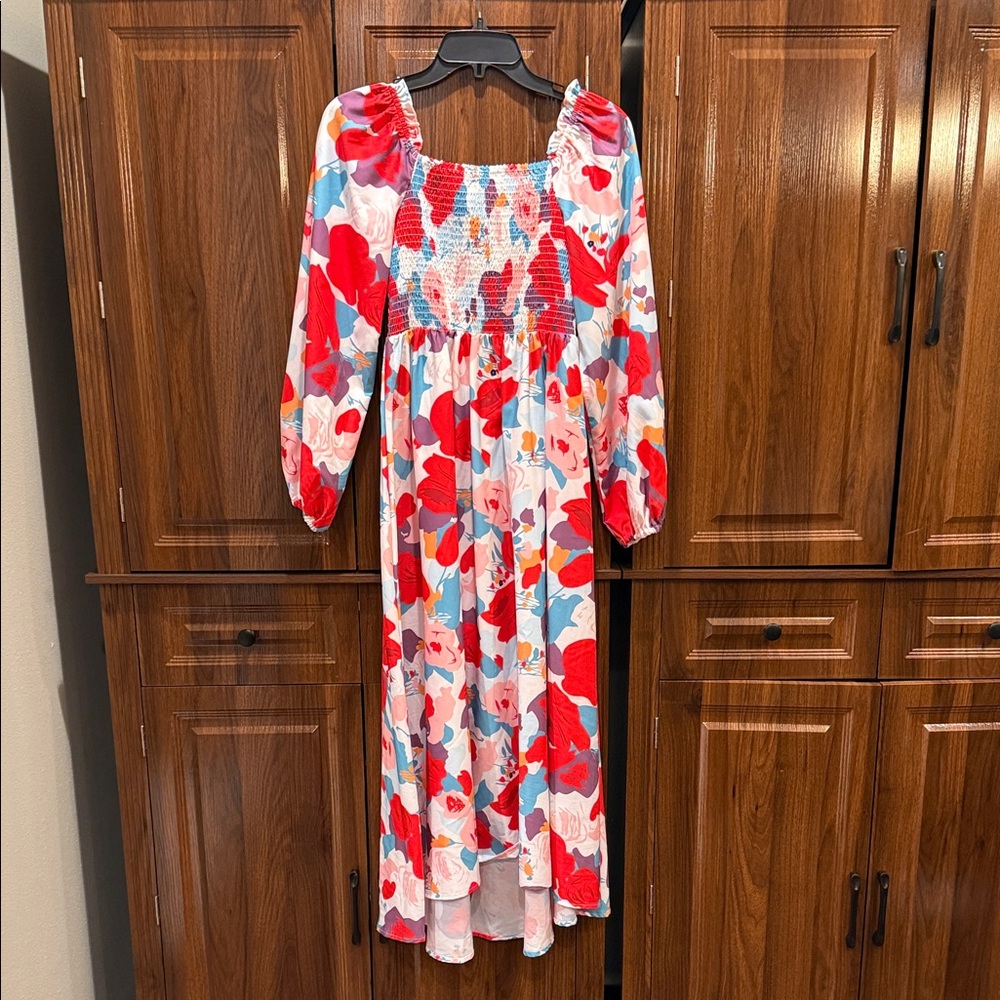 SHEIN Red White Blue Floral Maxi Dress